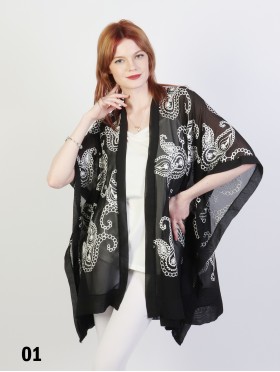 Black And White Paisley Embroidery Kimono